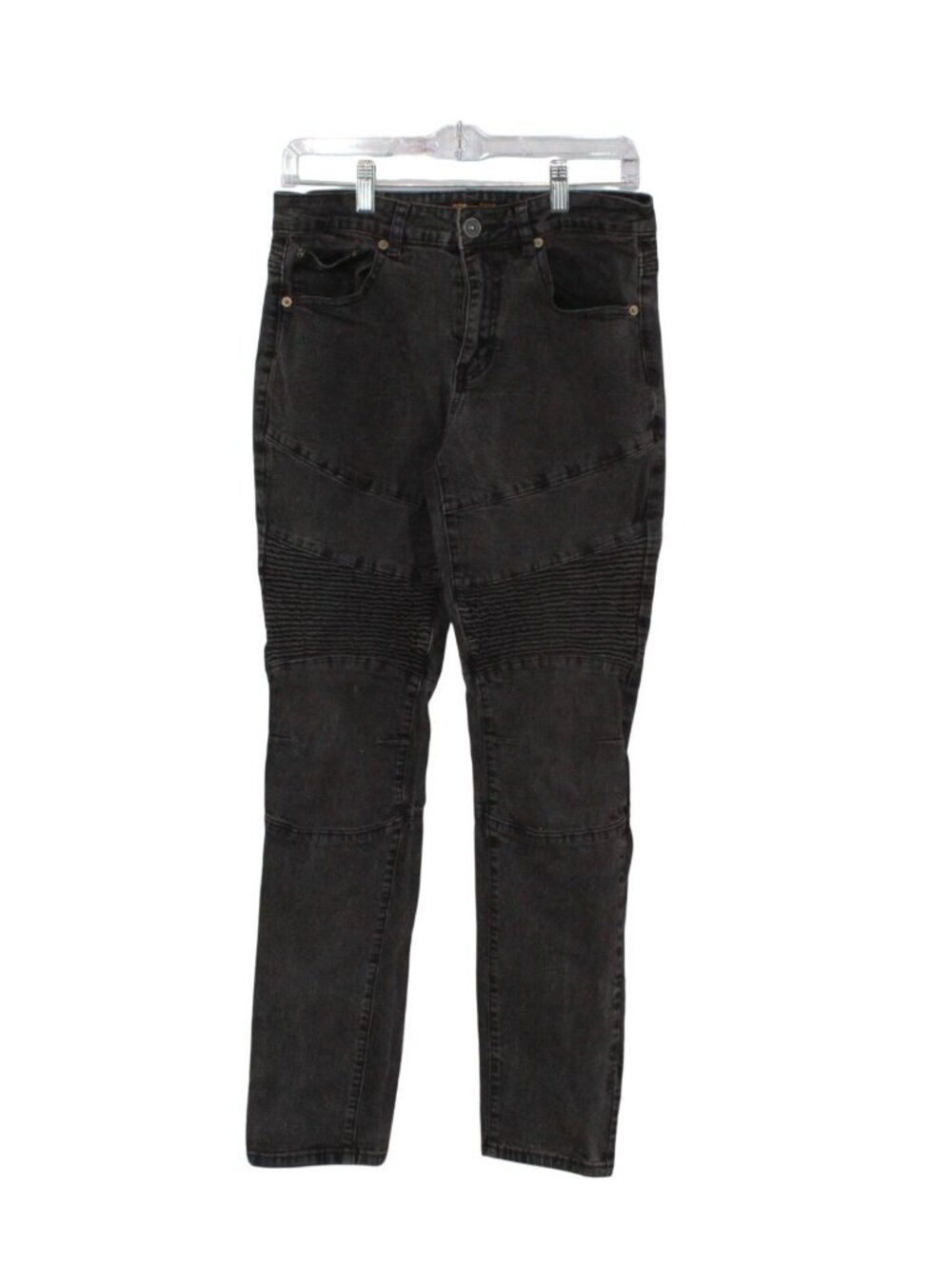 Ring Of Fire Men Black Moto Biker Jeans Slim Fit Ribbed Knee Stretch Denim 32x32